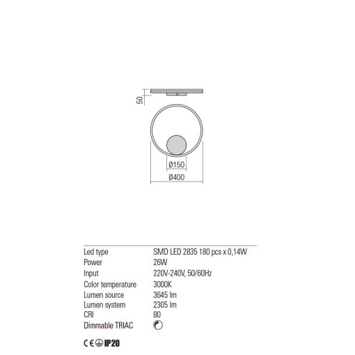 Redo Fali lámpa 01-1699-TRIAC ORBIT