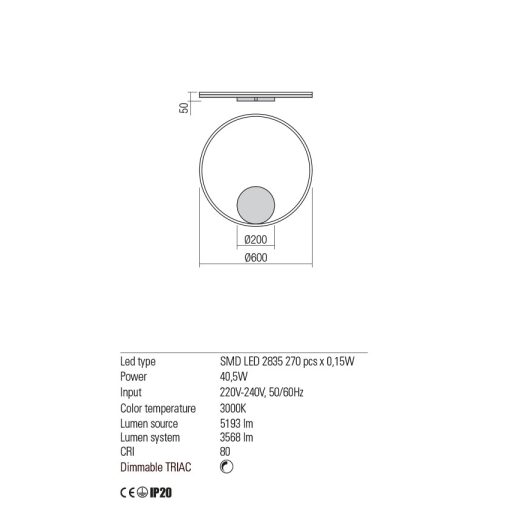 Redo Fali lámpa 01-1703-TRIAC ORBIT