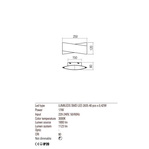 Redo Fali lámpa 01-2380 XAVIER