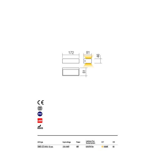 Redo Kültéri fali lámpa LAMPRIS 90153