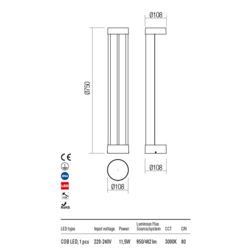  Redo OUT Kültéri álló lámpa 90365 ZEUS