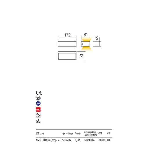 Redo OUT Kültéri fali lámpa 90372 LAMPRIS