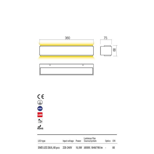  Redo OUT Kültéri fali lámpa 90409 DASH