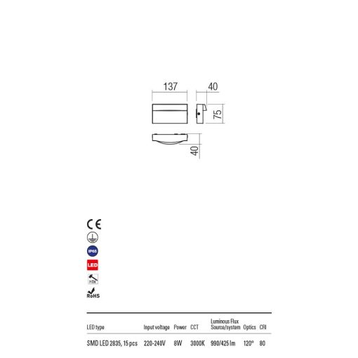  Redo OUT Kültéri fali lámpa 90426 POLIFEMO WALL