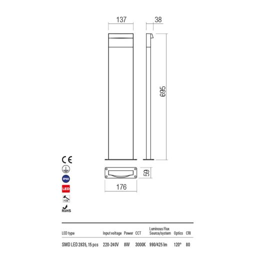  Redo OUT Kültéri álló lámpa 90428 POLIFEMO POLE