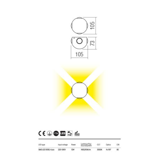  Redo OUT Kültéri fali lámpa 90499 MILESTONE