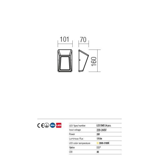 Redo OUT Kültéri fali lámpa 9165 ARGES