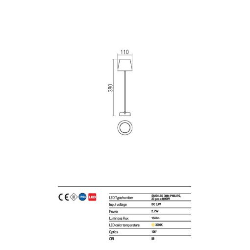 Redo OUT Kültéri asztali lámpa 9175 GIORGIO