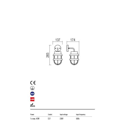 Redo OUT Kültéri fali lámpa 9498 Claut