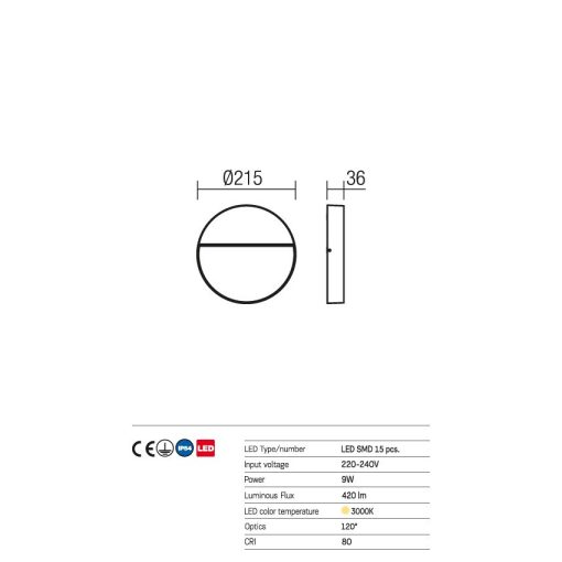 Redo OUT Kültéri fali lámpa 9624 EVEN