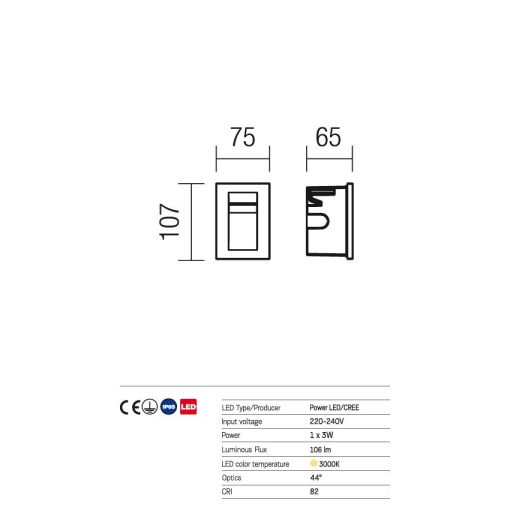 Redo OUT Kültéri falba süllyesztett lámpa 9637 INNER